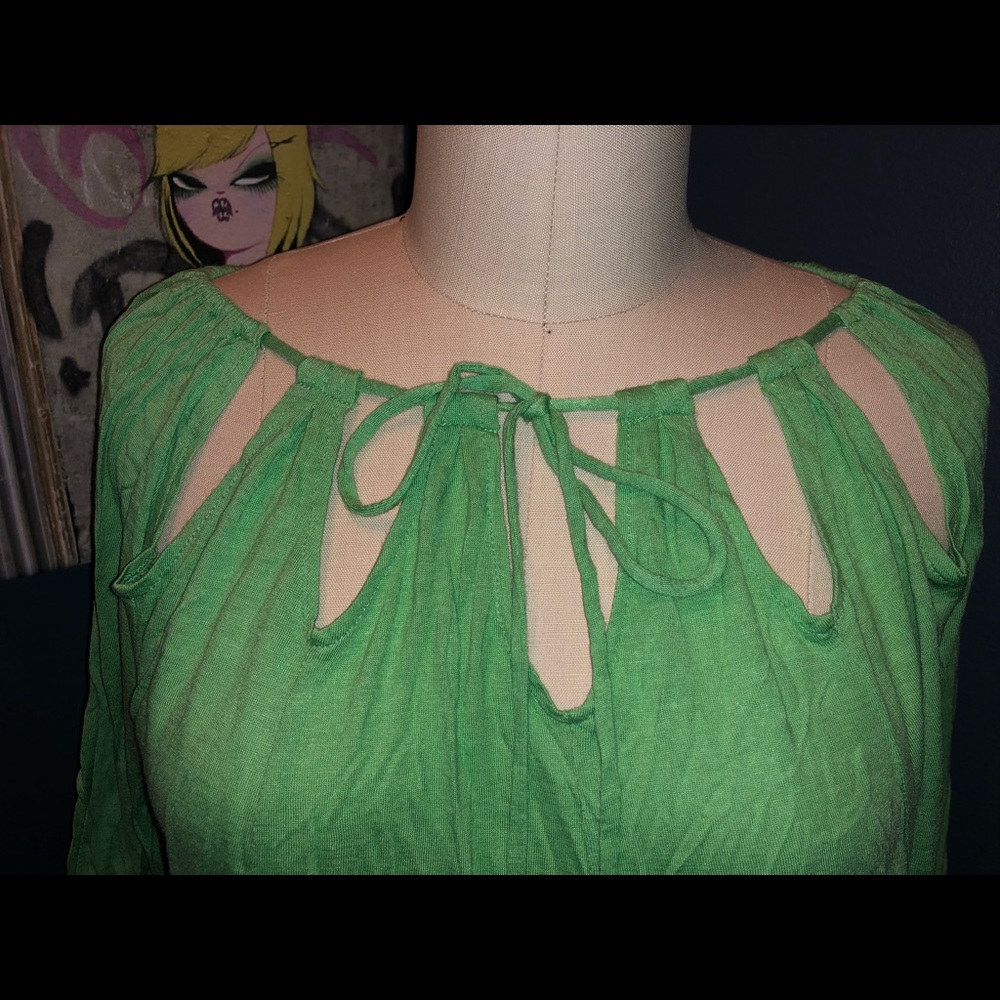 Anthropologie VanessaVirginia Green Peasant Top XS
